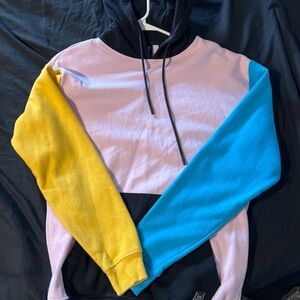 Colorblock Hoodie with Yellow, Blue, and Pink